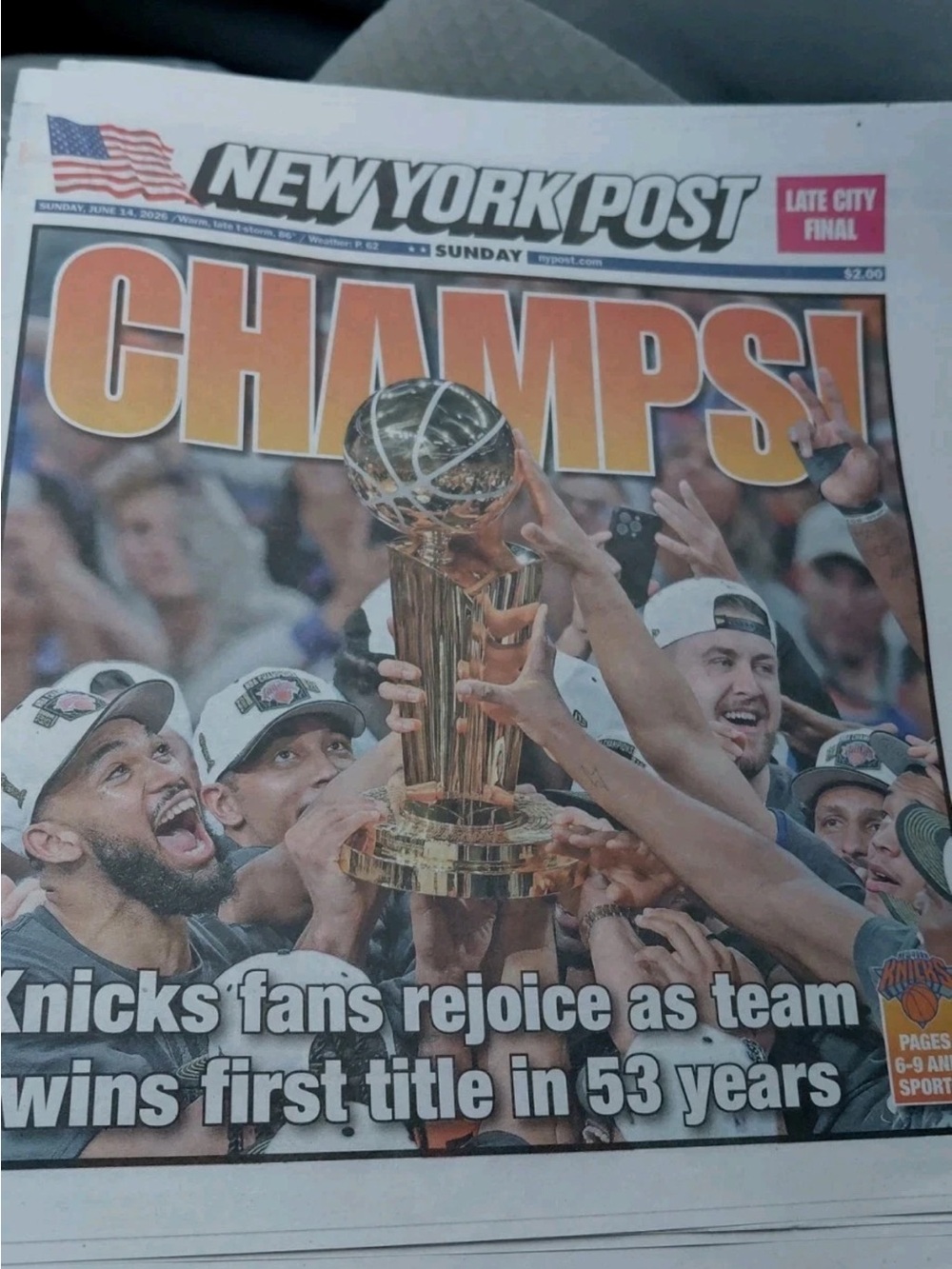 FULL NEW YORK POST JUNE 14 2026 NBA NEW YORK KNICKS ARE WORLD CHAMPIONS PAPER
